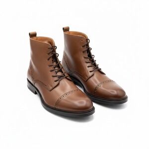 Mens Stafford 014-1235 Gunner Cap Toe Brown Leather Ankle Dress Boot 8.5 NEW